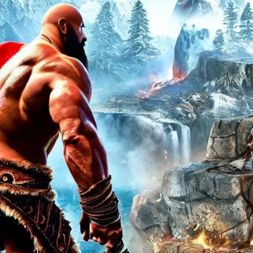 Image similar to dwayne the rock johnson in the God of War game