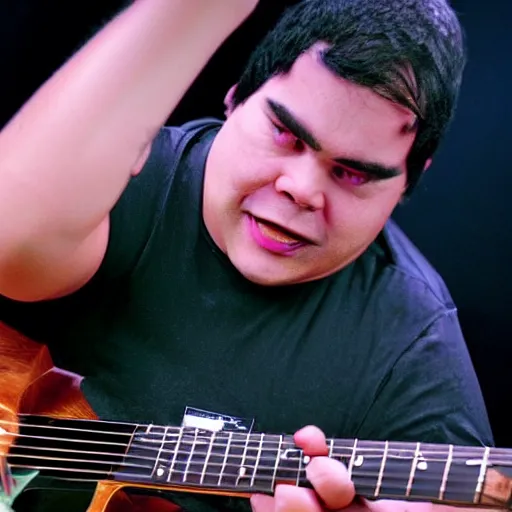 Prompt: pudge from dota 2 playing on a guitar