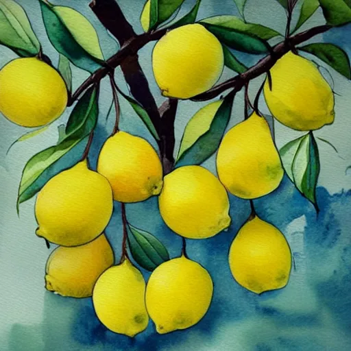 Prompt: A beautiful lemon tree, trending on artstation, watercolor painting