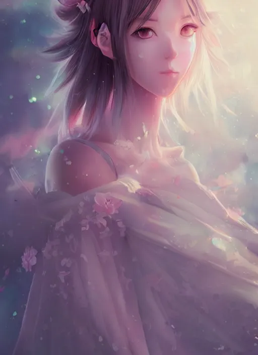 Prompt: brilliant, elegant, pastel texture, matte painting hyperpop portrait with wide dreamy anime eyes trending on pixiv