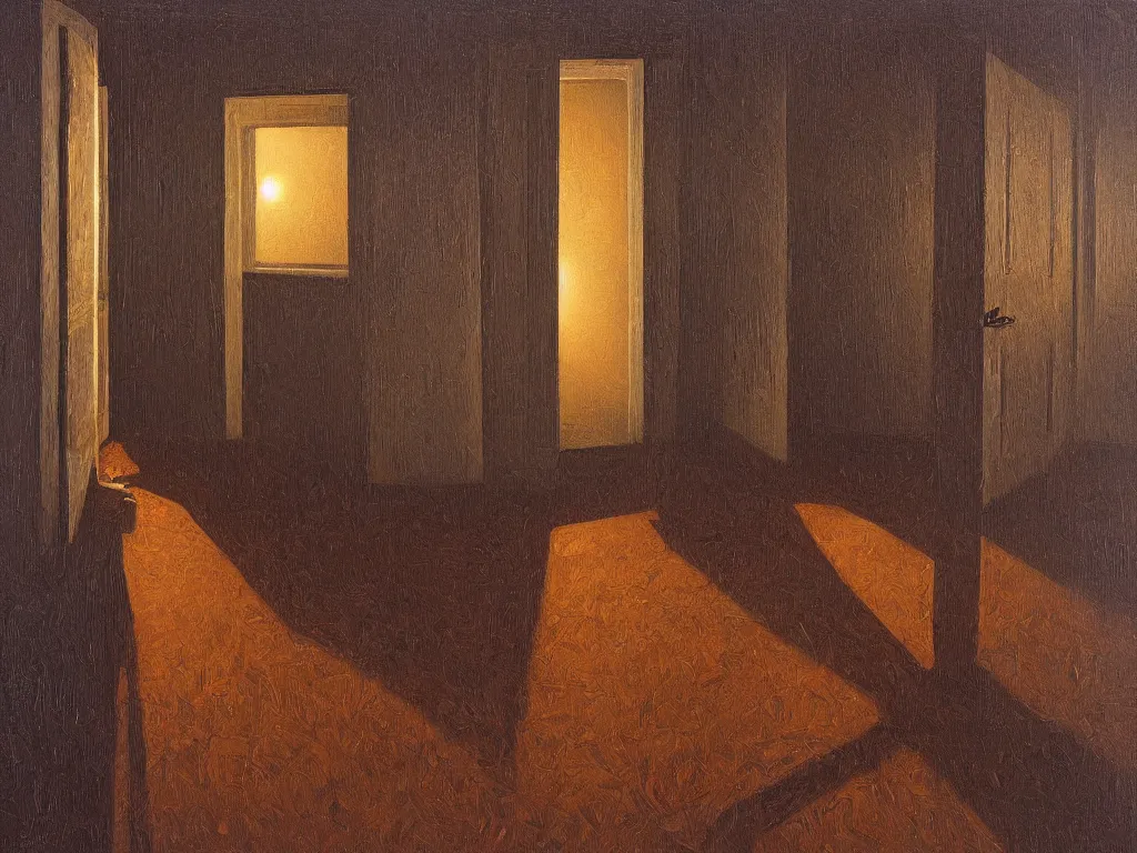 Image similar to a gust of night pushed its way in the door, by jeffrey smith, oil on canvas, dramatic lighting, smooth, sharp focus, extremely detailed, aesthetically pleasing composition