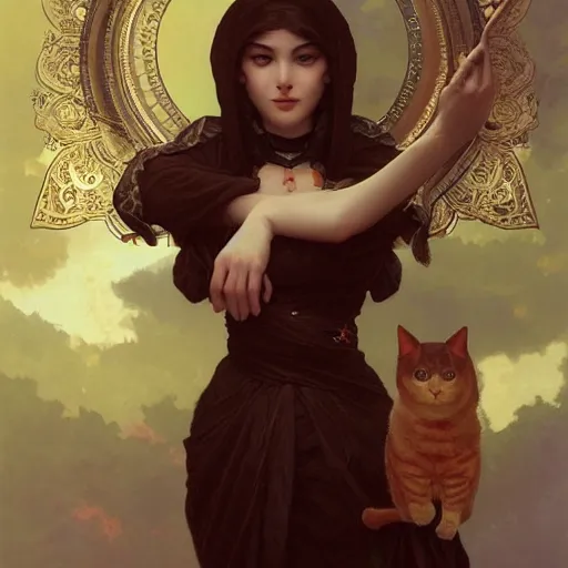 Prompt: portrait of evil cat goddess, intricate, elegant, highly detailed, digital painting, artstation, concept art, smooth, sharp focus, illustration, art by artgerm and greg rutkowski and alphonse mucha and william - adolphe bouguereau