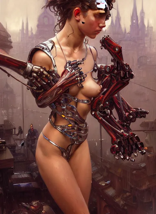 Prompt: robotic brothel in hood smashing people, realism, wet, shiny, fantasy, intricate, elegant, extremely higly detailed, ultra definition, digital painting, artstation, anatomical perfect, baroque, full body perfect, concept art, smooth, sharp focus, illustration, art by artgerm and greg rutkowski and alphonse mucha