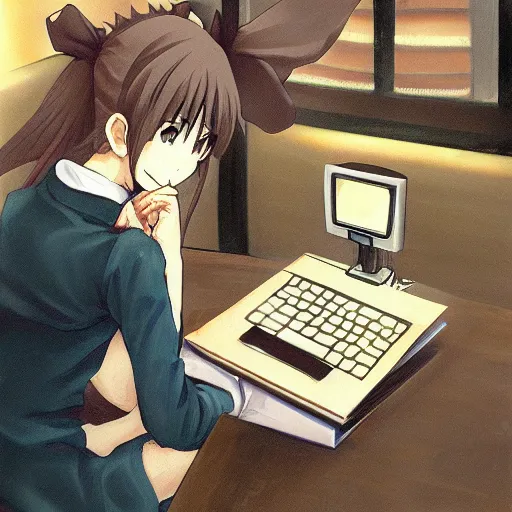 Prompt: marisa kirisame anime art, cafe, typing on laptop