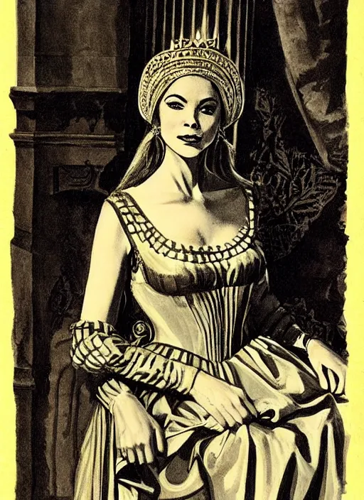 Image similar to portrait of young woman in renaissance dress and renaissance headdress, art by jack kirby