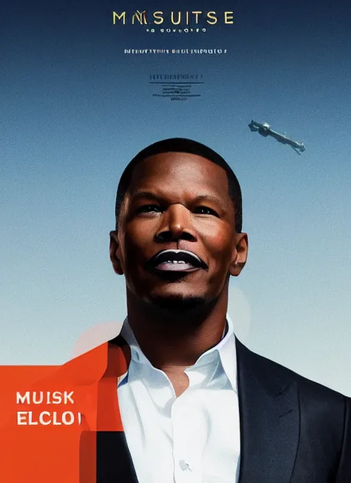 Image similar to musk ( 2 0 2 4 ), jamie foxx is technology mogul elon musk, minimal movie poster, solid colors, silhouettes, digital art