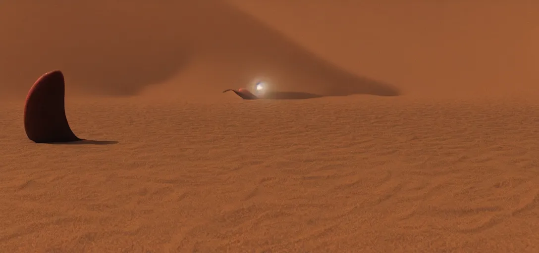 Image similar to pixar style animated shot of sha - hulud sandworm on arrakis, still of disney's dune ( 2 0 2 1 ), octane render, volumetric lighting, cinematic, 3 d animation