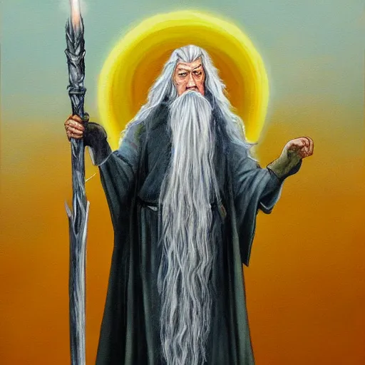 Image similar to gandalf as deity, painting