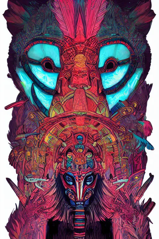 Prompt: totem animal tribal chaman vodoo mask feather gemstone plant video game illustration vivid color borderlands and by feng zhu and loish and laurie greasley, victo ngai, andreas rocha, john harris radiating a glowing aura