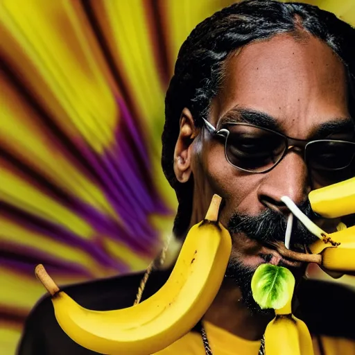 Image similar to Snoop Dogg smoking a banana, high details, detailed face, 4k