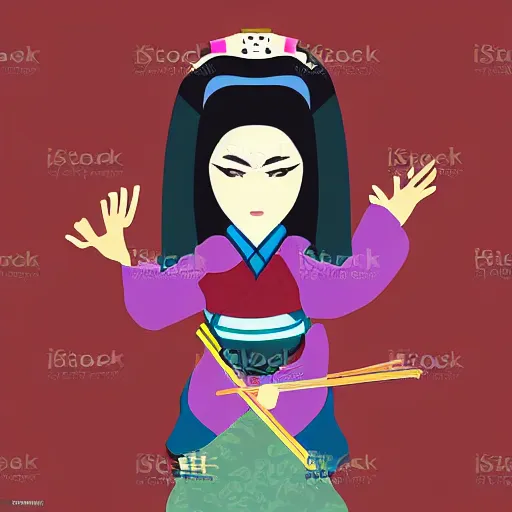 Image similar to vector art of a female samurai warrior