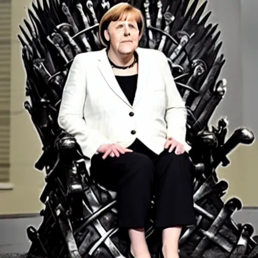 Image similar to angela merkel sitting on the iron throne