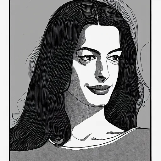 Prompt: anne hathaway retro minimalist portrait by jean giraud, moebius starwatcher comic, 8 k