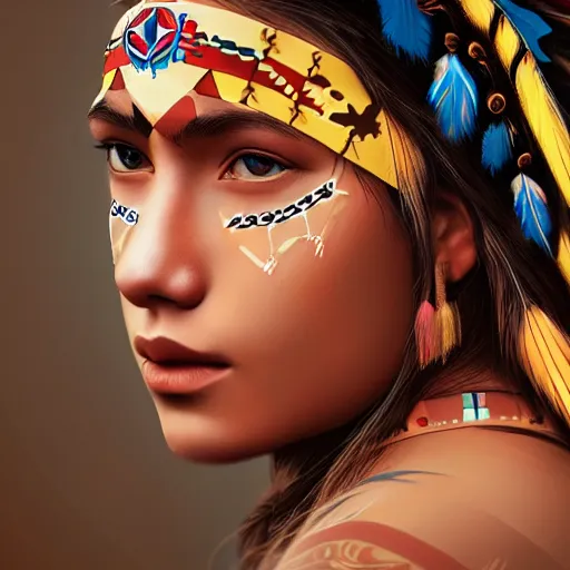 Image similar to portrait of native american girl with head dress in the style of artgerm, digital art, close-up, insanly detailed