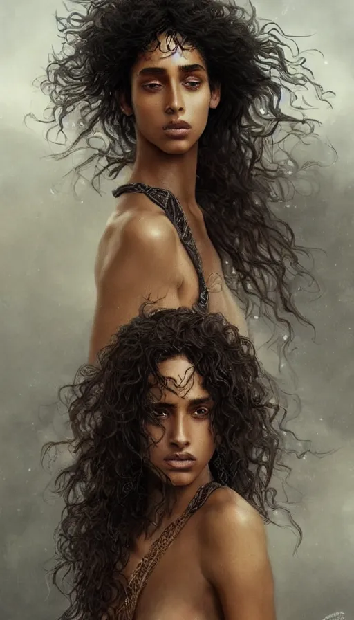 Image similar to imaan hammam, dancer, lord of the rings, sweaty insane, intricate, highly detailed, digital painting, artstation, concept art, smooth, sharp focus, illustration, unreal engine 5, 8 k, art by artgerm and greg rutkowski and alphonse mucha