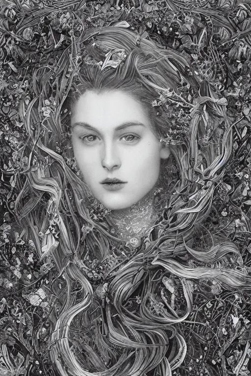 Image similar to An extremely beautiful pre-raphaelite ornate portrait of a very beautiful witch, ultradetailed, intricate, elegant, digital art painting, smooth, sharp focus, magazine art cover illustration, regal, award winning picture, extremely detailed masterpiece, sense of awe, featured on Artstation, Artgerm, ethereal bubbles, Aetherpunk, atmospheric lightning, Exquisite floral details, 8K detail post-processing