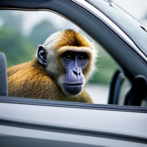 Image similar to photo of a monkey driving a car down the highway