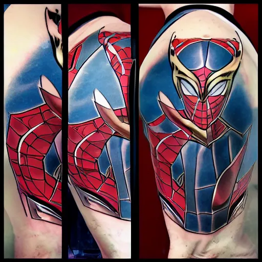 Prompt: Anime thor in spiderman suit tattoo.