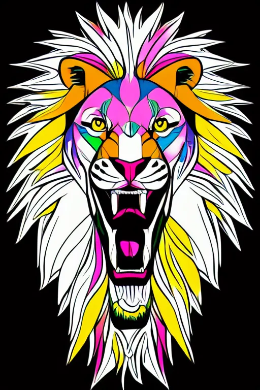 Prompt: Portrait of a lion, anime, sticker, colorful, illustration, highly detailed, simple, smooth and clean vector curves, no jagged lines, vector art, smooth