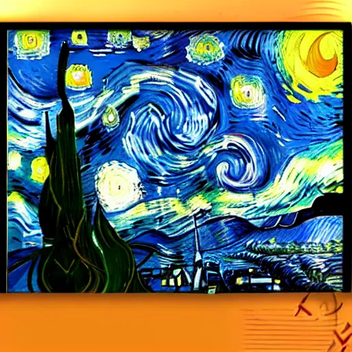 Prompt: original Van Gogh painting of the WinAmp MP3 Player - 1880 Paint on Canvas