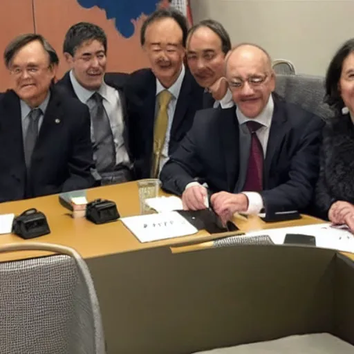 Prompt: a picture of a meeting with senior un officials, but they are cats