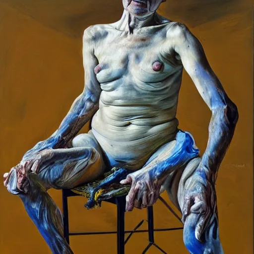 Image similar to high quality high detail painting by lucian freud and jenny saville, hd, human with 4 arms, turquoise