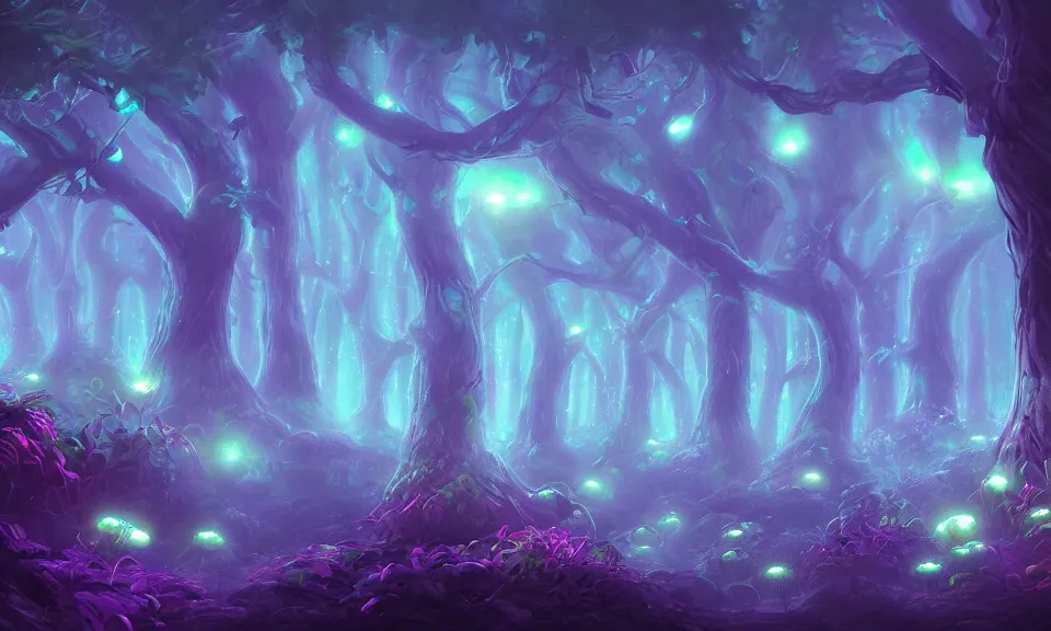 Image similar to bioluminescent mushroom forest, digital art, concept art, fantasy art, highly detailed, hd wallpaper, artstation, deviantart, behance