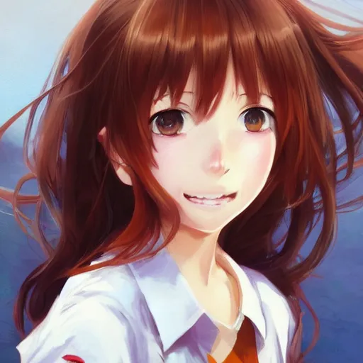 cartoon girl smiling with brown hair