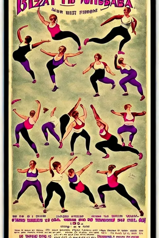 Image similar to 1880s zumba fitness art poster