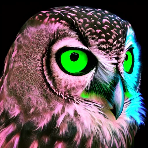 Image similar to Shambhala, neon tribal eurasian owl, pastel neon, photorealistic render 8k intricate, elegant, highly detailed, smooth, sharp focus, detailed face, high contrast, dramatic lighting, graphic novel, art by Ardian Syaf and Michael Choi