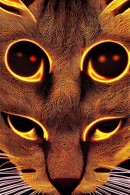 Image similar to luminescent cat, symmetrical, highly detailed, digital art, sharp focus, skeleton, trending on art station, amber eyes, autumnal