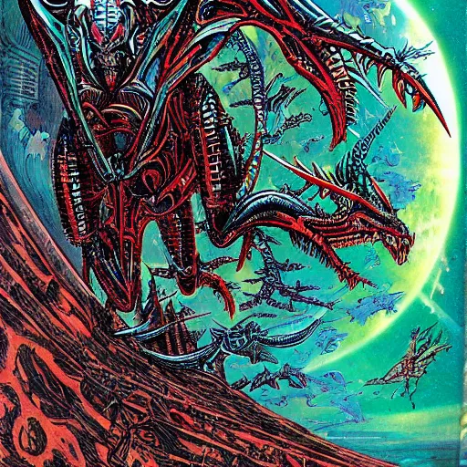 Prompt: alien space dragon by philippe druillet