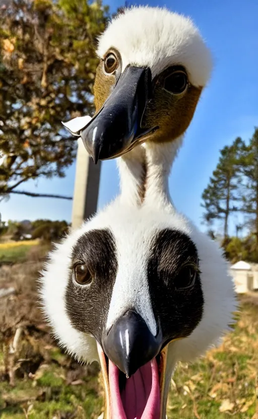 Image similar to felt cute, might delete later. goose selfie
