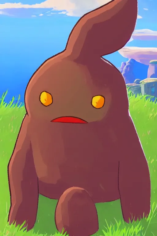 Image similar to an in game portrait of diglett from the legend of zelda breath of the wild, breath of the wild art style.