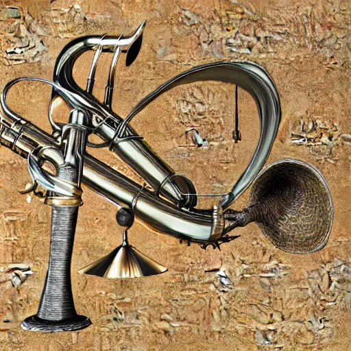 Image similar to a 3 d render of a medieval blowing horn, winding horn, animal horn, higly detailed, mystic, artwork