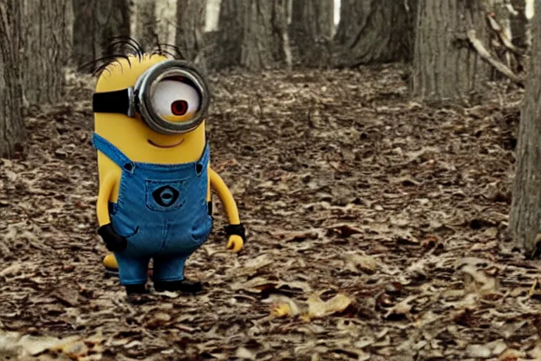 Image similar to a still of a minion in blair - witch project ( 1 9 9 9 )