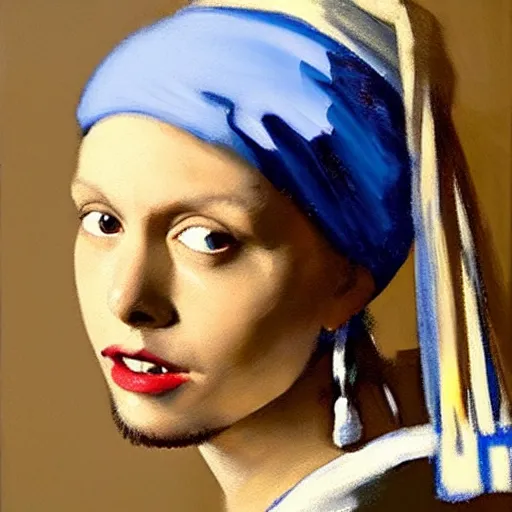 Image similar to greg manchess portrait painting of the boy with the pearl earring with the face of elon musk, medium shot, asymmetrical, profile picture, organic painting, sunny day, matte painting, bold shapes, hard edges, street art, trending on artstation, by huang guangjian and gil elvgren and gerald brom