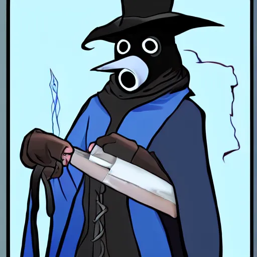 Prompt: a plague doctor with a blue robe using a magical spell, white plague doctor mask, comic book art, gta cover art, digital art, unreal engine 5
