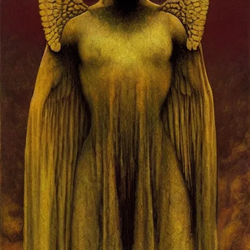 Prompt: arch angel in ancient golden armor, beksinski