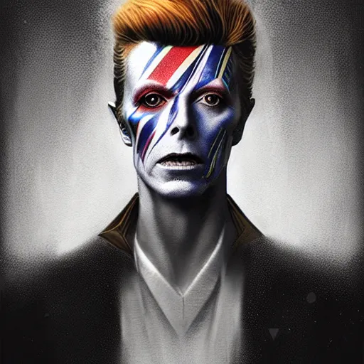 Image similar to a portrait of david bowie as a wizard, upper half portrait, urban motifs, intricate, elegant, highly detailed, digital painting, trending on artstation, concept art, smooth sharp focus, illustration, art by artgerm and greg rutkowski