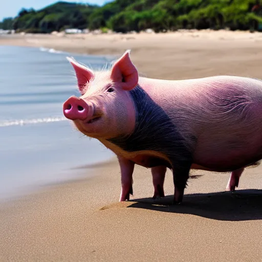 Prompt: pig on a beach