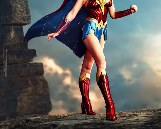 Prompt: Dua Lipa As Wonder Woman, Playboy Centerfold, Full Figure, 8K, octane render, HDR, photorealistic, volumetric lighting, Hyperrealistic-H 960