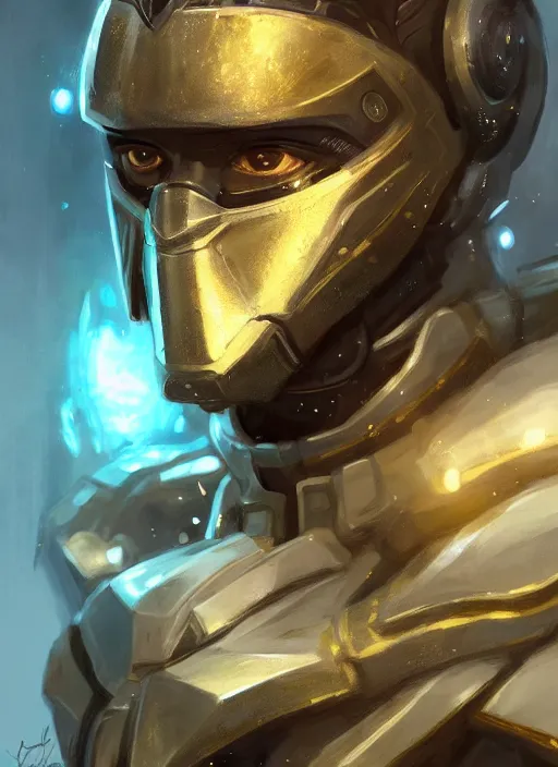 Image similar to portrait of handsome guy in cyber armor, dreamy and ethereal, expressive pose, gold eyes, exciting expression, fantasy, intricate, elegant, many lightning, cold color, highly detailed, digital painting, artstation, concept art, cyberpunk wearing, smooth, sharp focus, led, illustration.