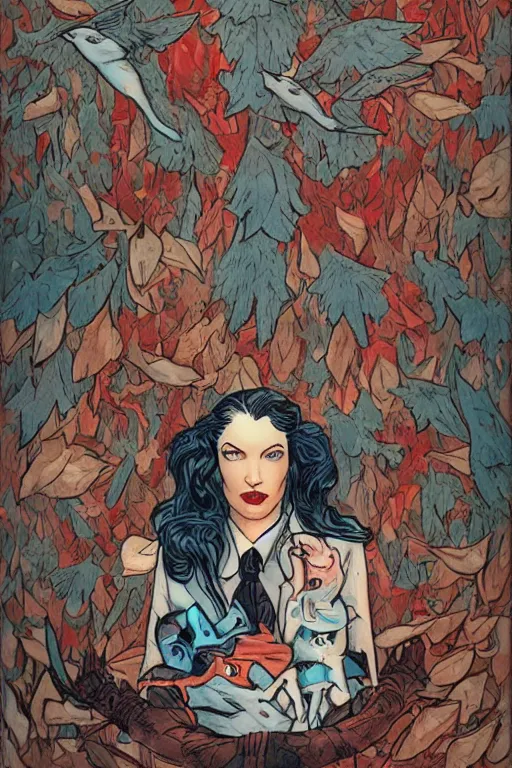 Prompt: Twin Peaks comic artwork cover by James Jean