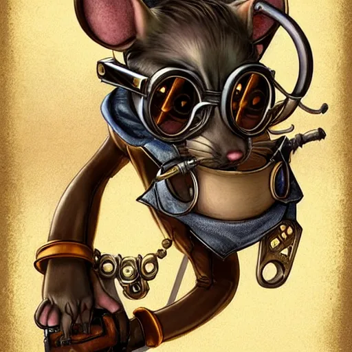 Image similar to a rat with steampunk googles, by ARTGERM