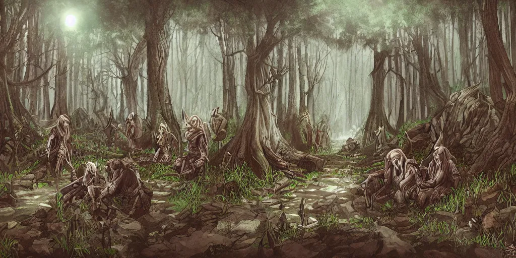 Prompt: artwork by sempe of a forest of abyss elders
