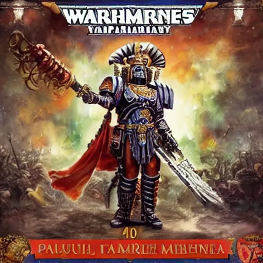 Image similar to Paul f. Tompkins as the Warhammer 40k emperor of mankind