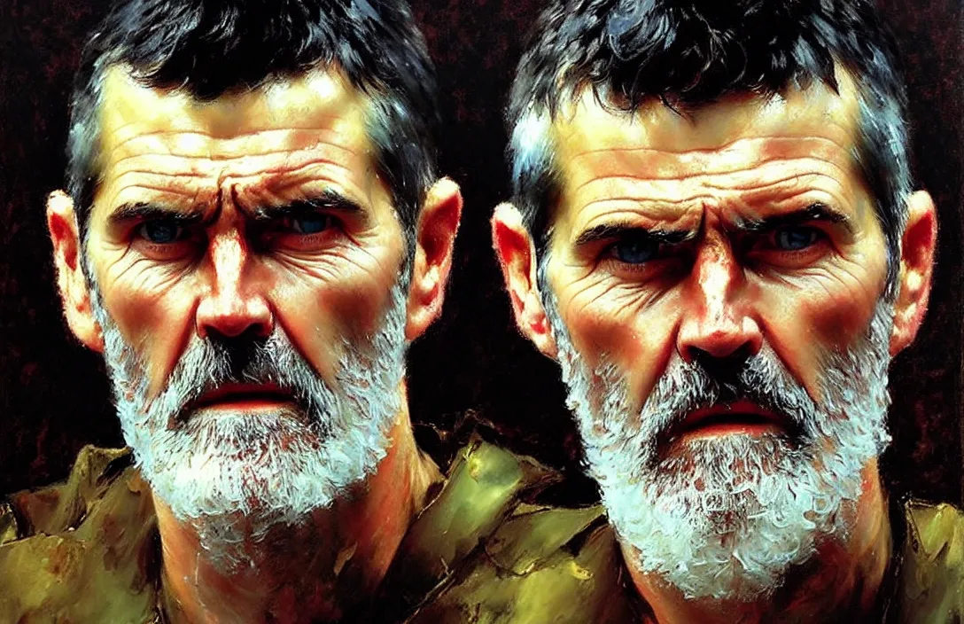 Image similar to portrait of roy keane!!!!!!!!!!!!!!!!!!!!!!!!!!!, detailed face, detailed painting, epic lighting, by ilya repin, phil hale and kent williams