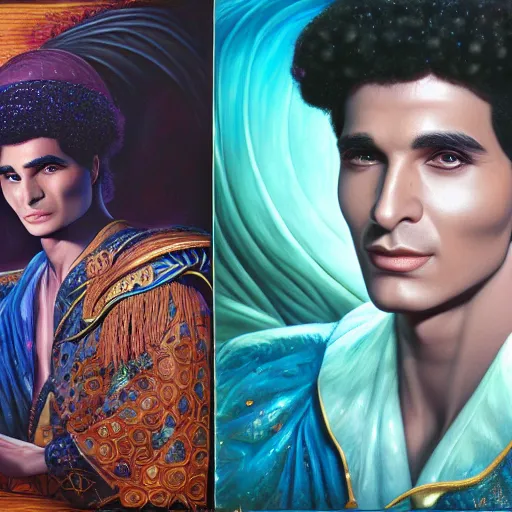 Image similar to a detailed fantasy character portrait of abdel halim hafez as god of art by lauri blank, artgerm, evelyn de morgan, 8K, 50mm lens