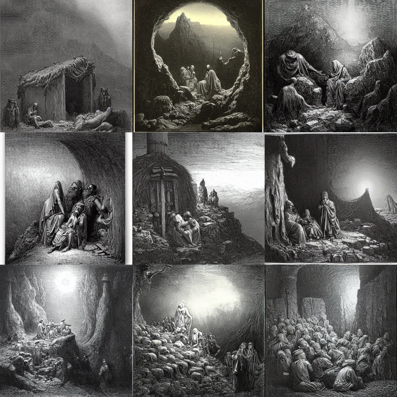 Prompt: baba yagas hut by gustave dore